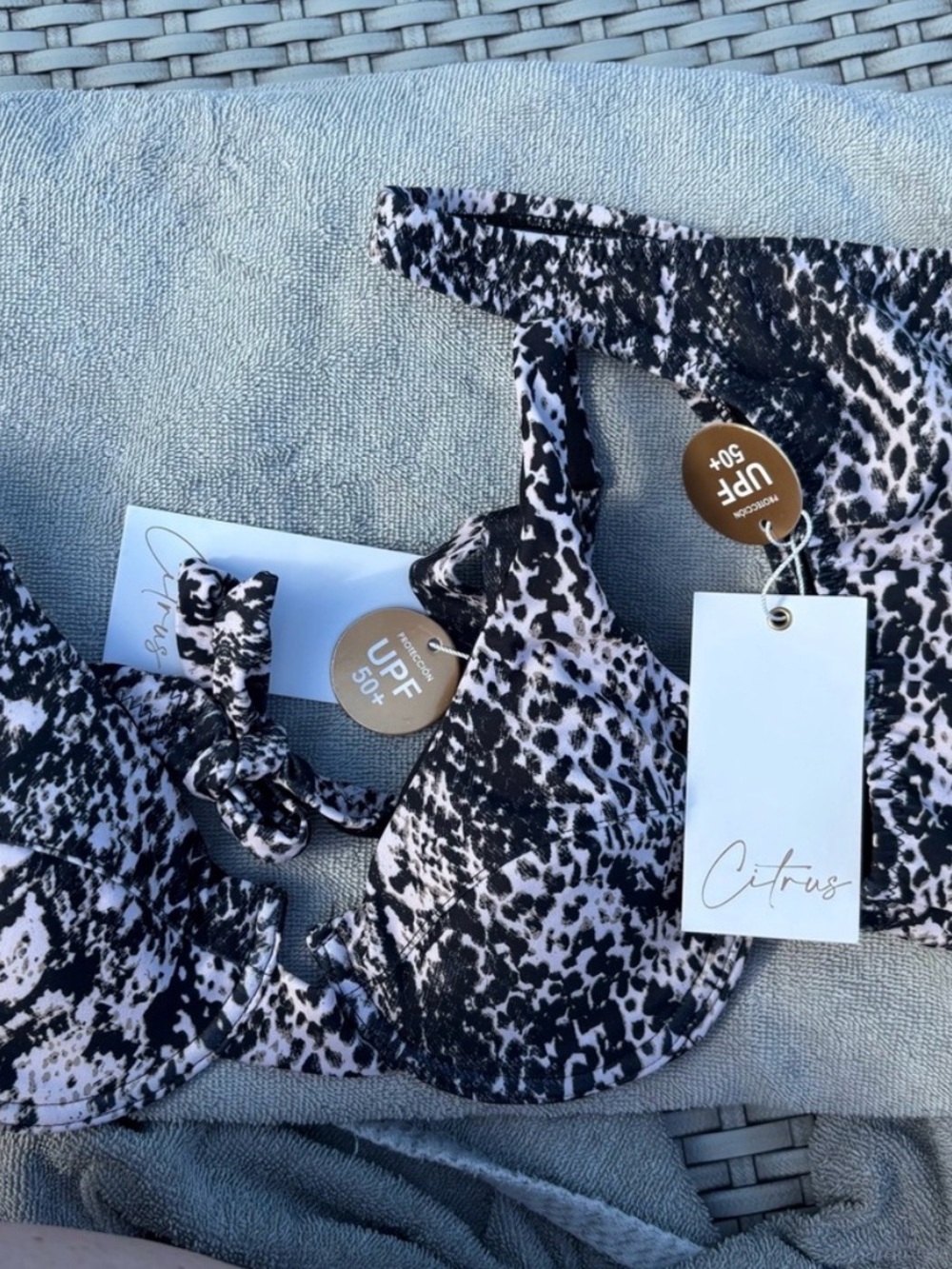 Black and White Floral Bikini with Adjustable Straps